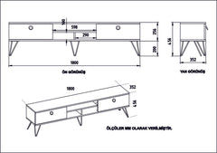 Meuble TV Ancon L180cm Bois foncé et Noir effet marbre