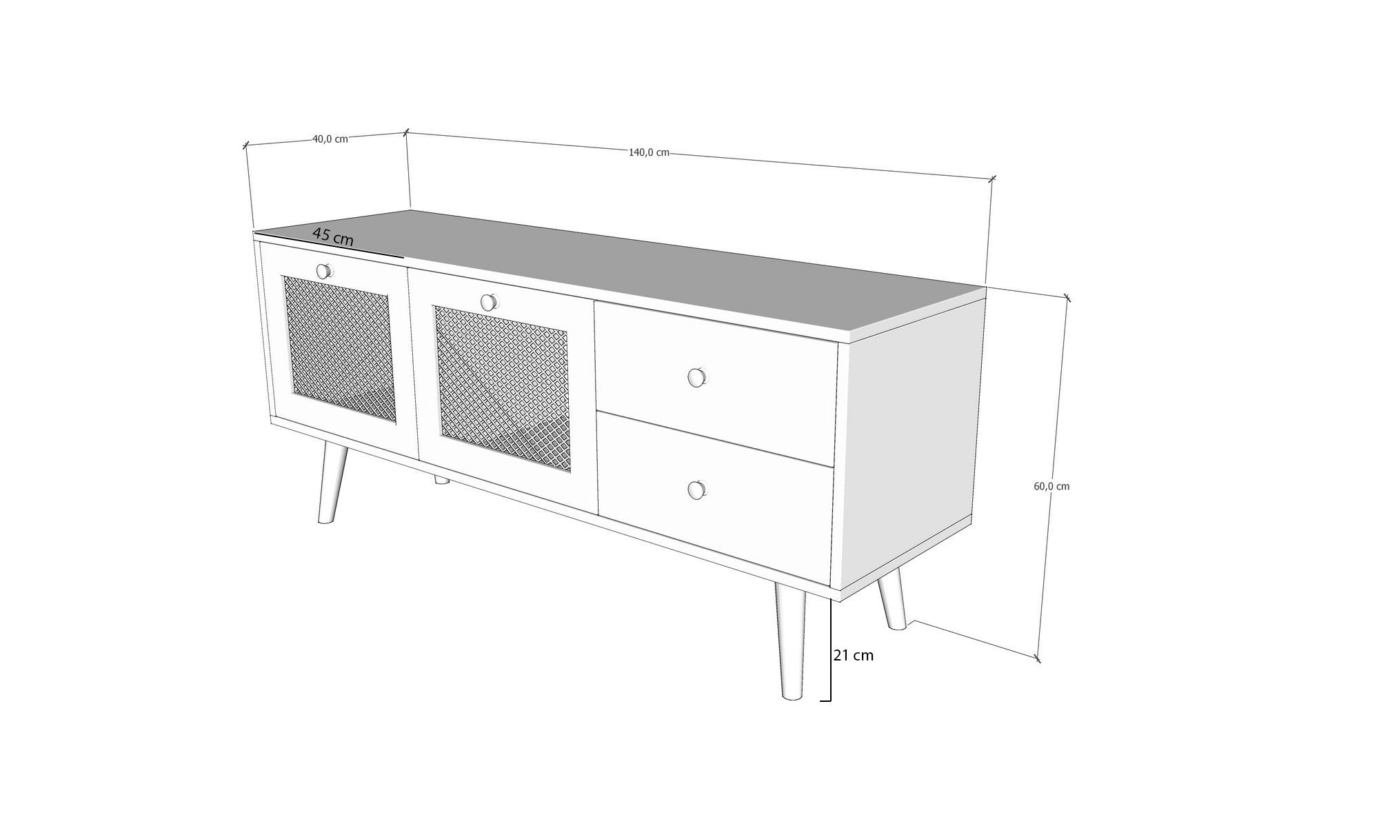 Meuble TV Aréa L140 cm Coton Mélaminé finition Chêne