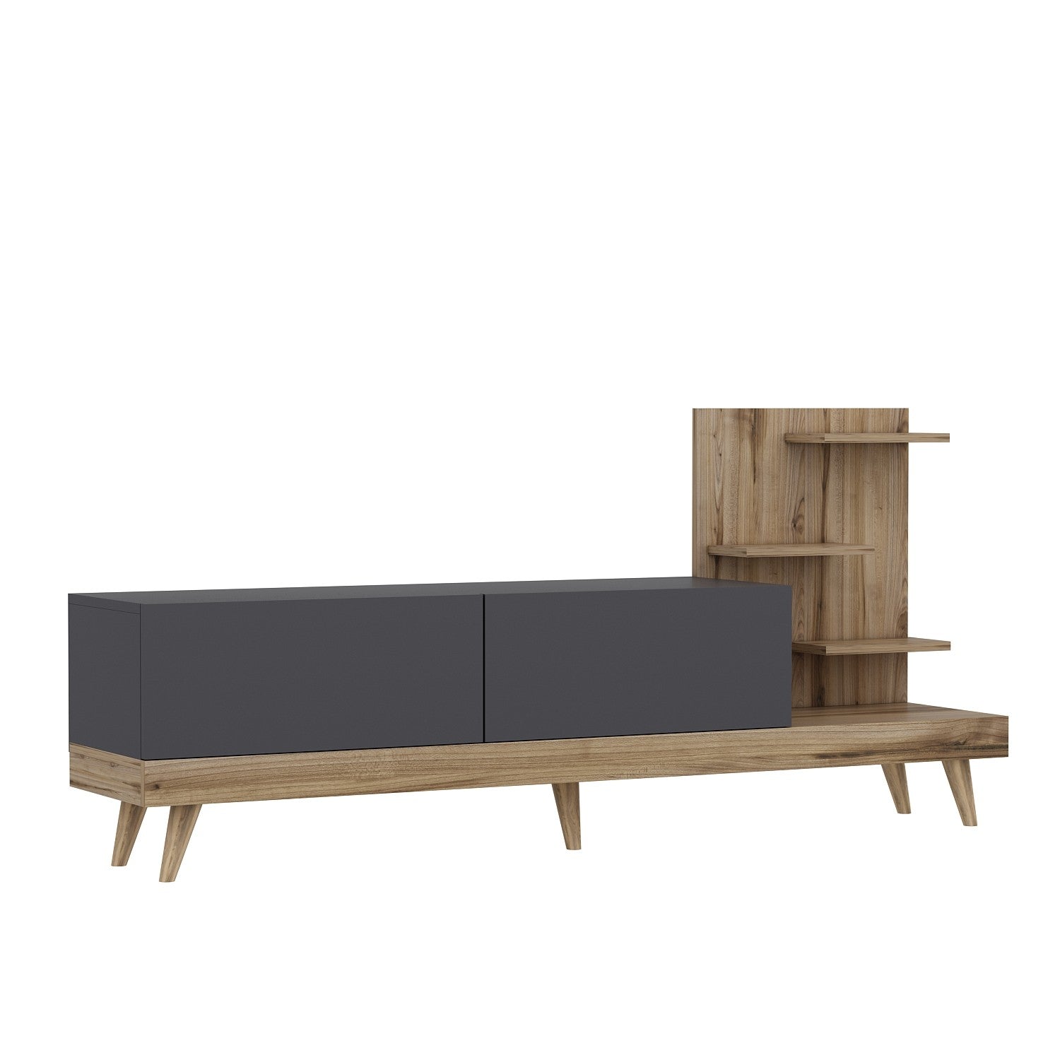 Meuble TV avec étagère Jed 180cm Bois et Anthracite