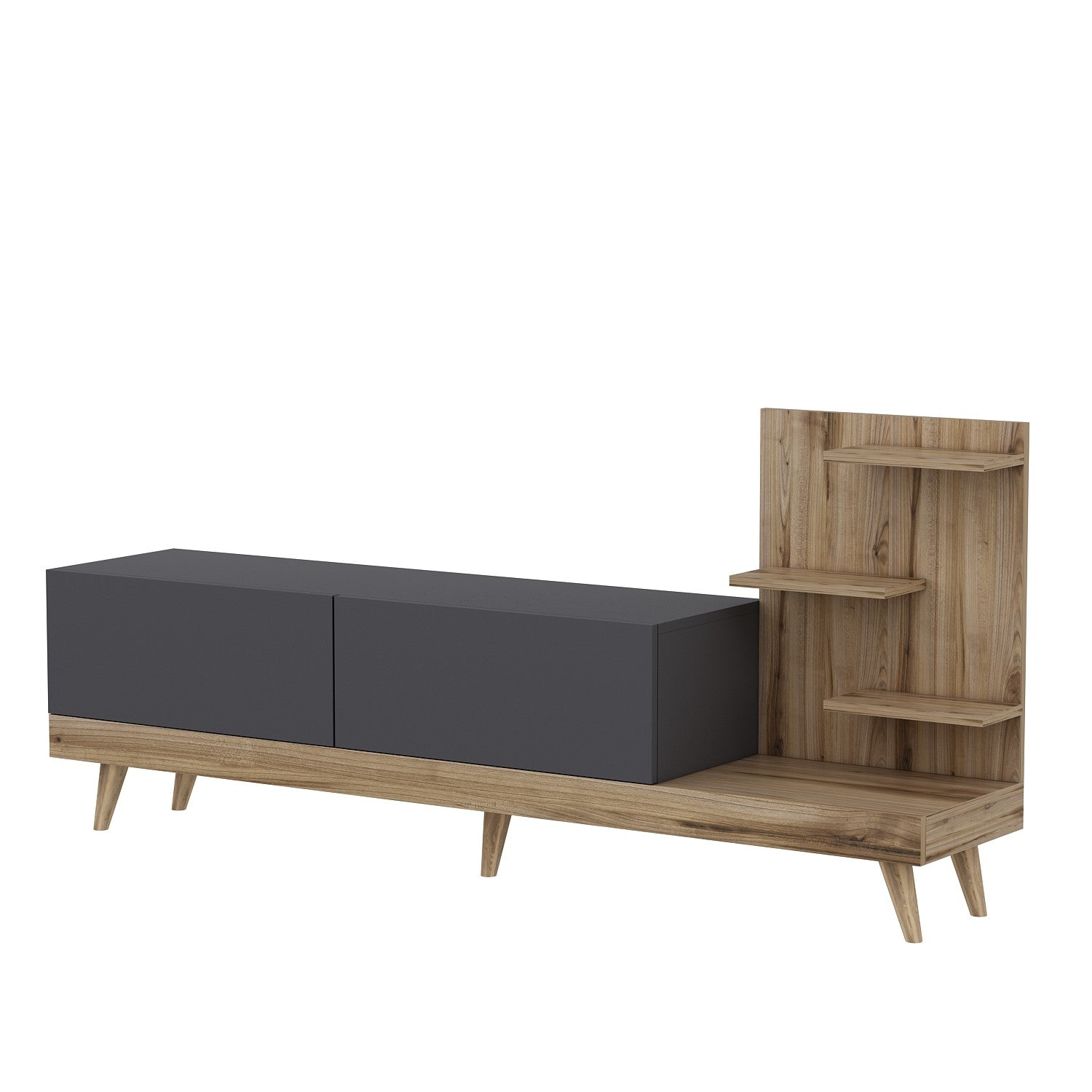 Meuble TV avec étagère Jed 180cm Bois et Anthracite