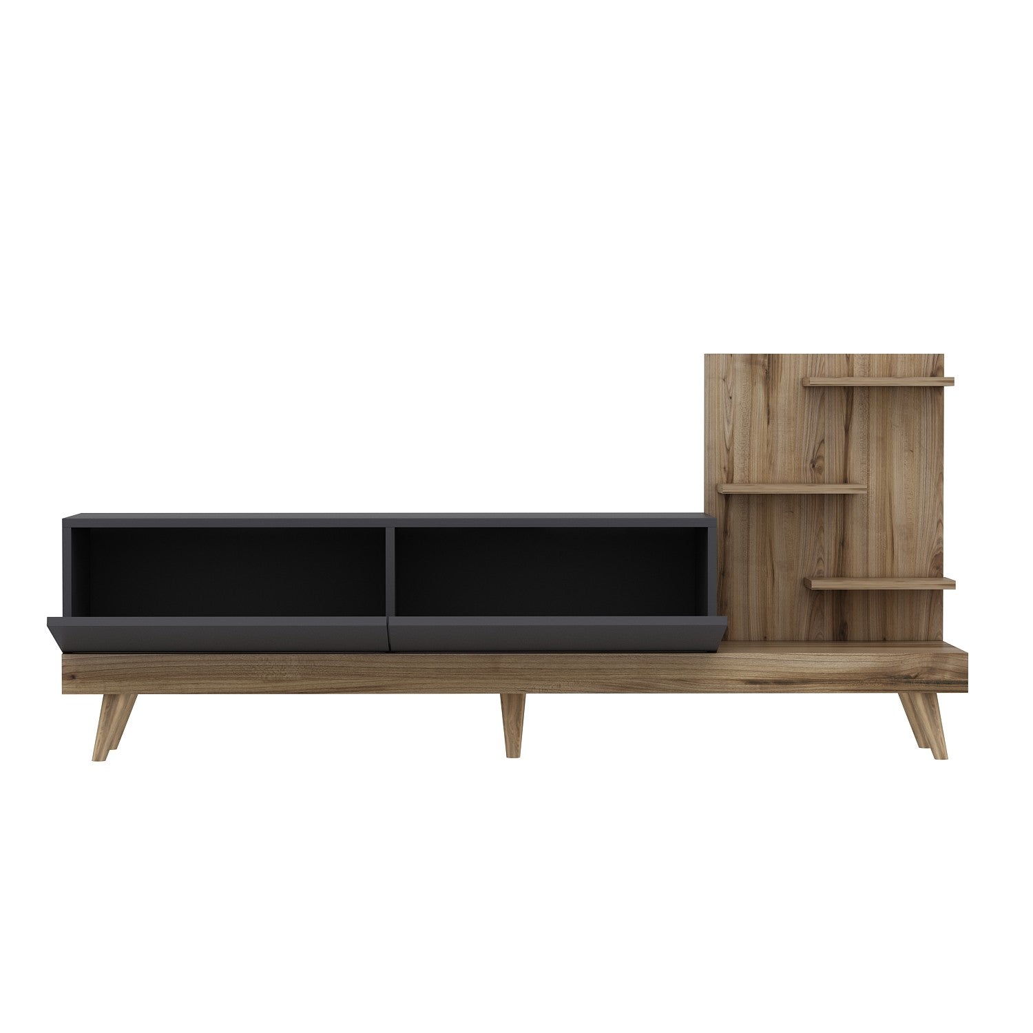 Meuble TV avec étagère Jed 180cm Bois et Anthracite