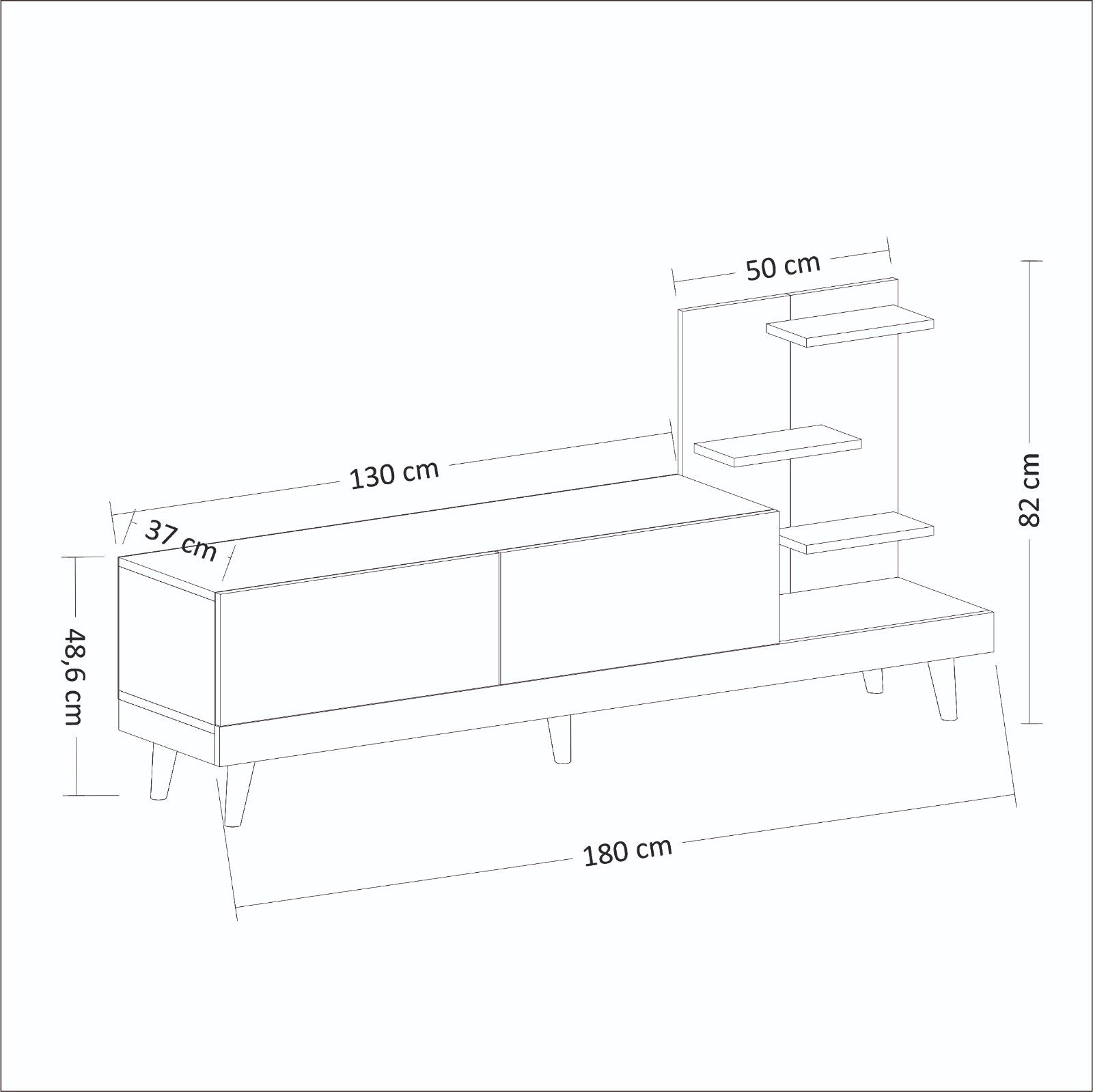 Meuble TV avec étagère Jed 180cm Bois et Anthracite