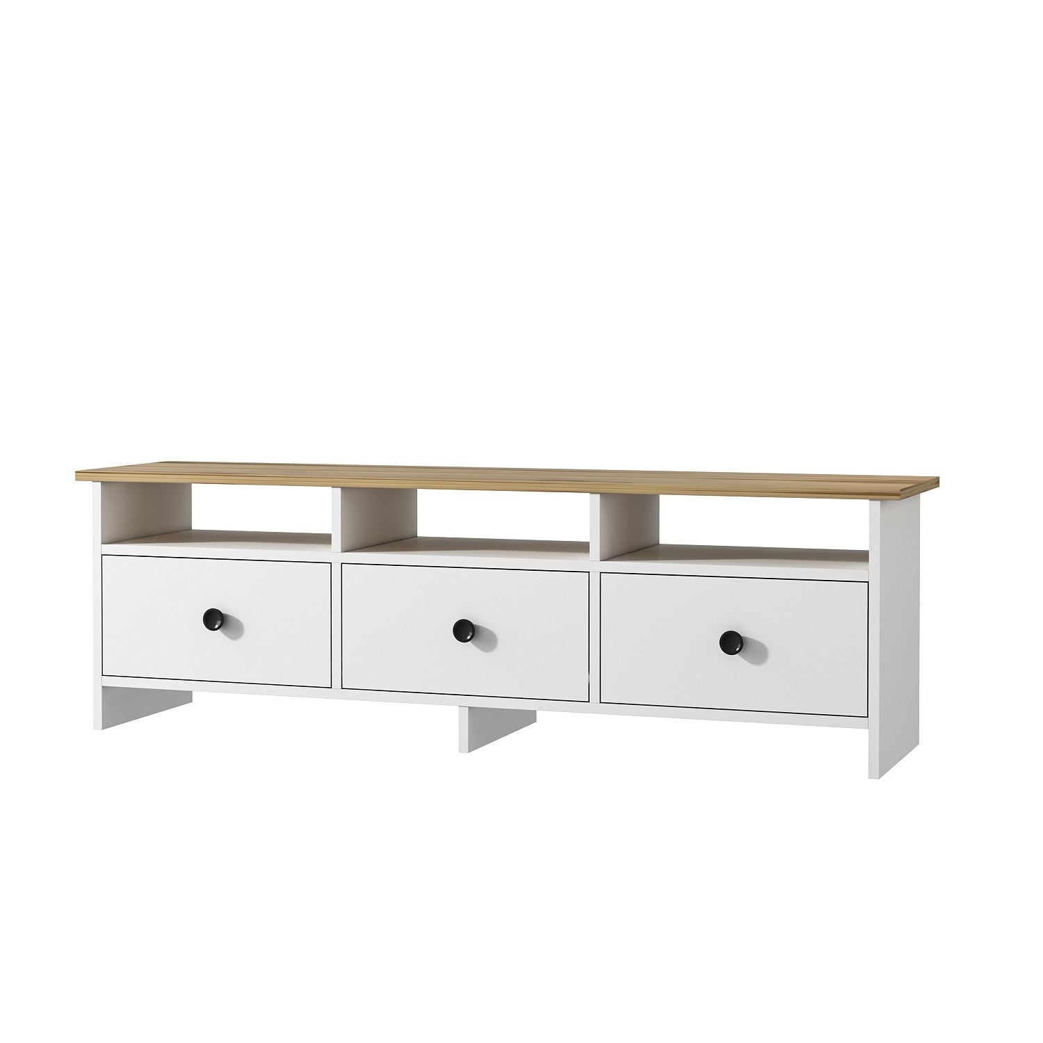 Meuble TV classique Yildun 150cm Blanc et Bois clair