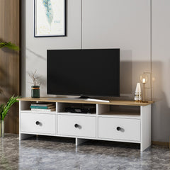 Meuble TV classique Yildun 150cm Blanc et Bois clair