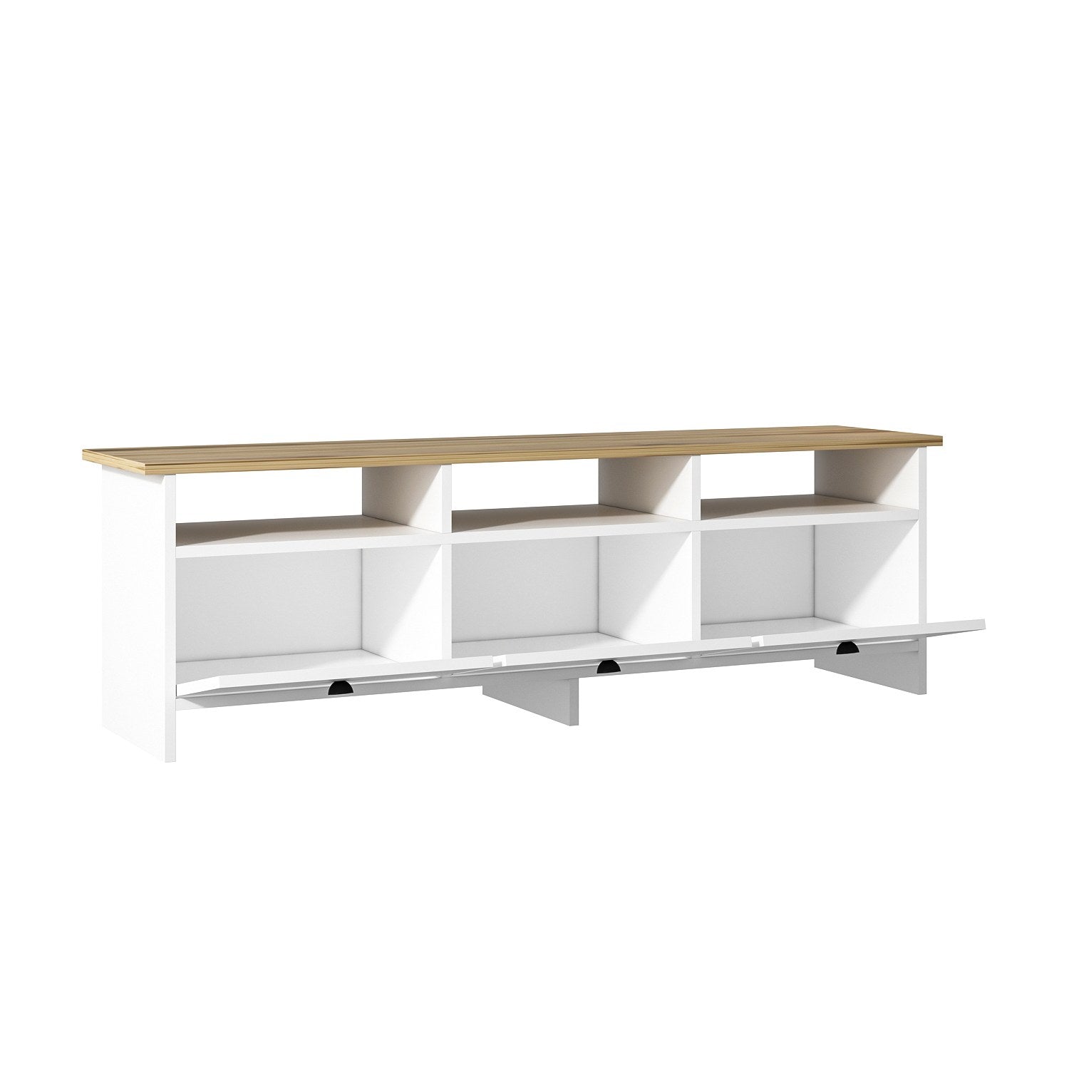 Meuble TV classique Yildun 150cm Blanc et Bois clair