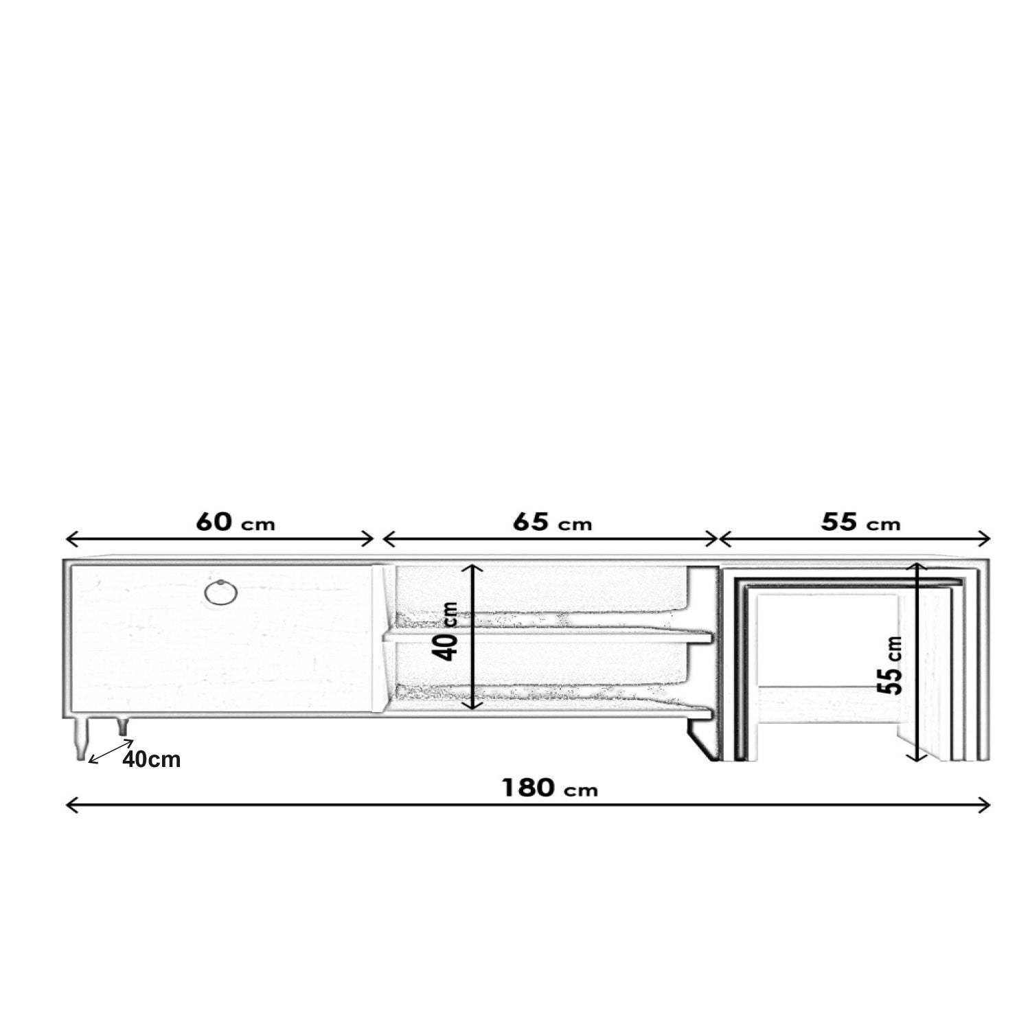 Meuble TV combiné table gigogne Aptare L180 cm Panneau Mélaminé Noir Chêne