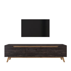 Meuble TV contemporain 180cm 3 portes Dandelis 180cm Bois Noir effet usé