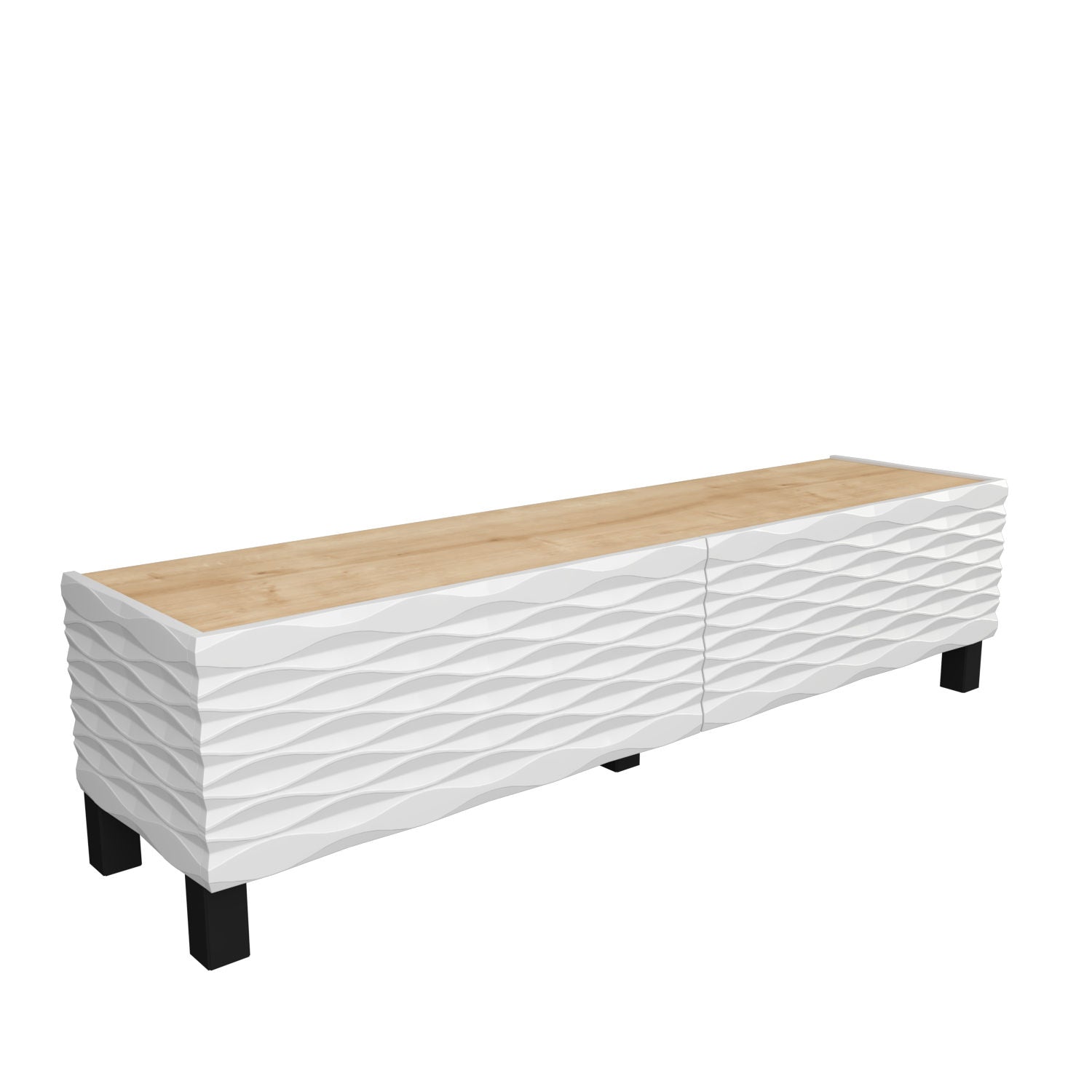 Meuble TV design 2 portes basculantes Vanoise 149cm Blanc et Chêne clair