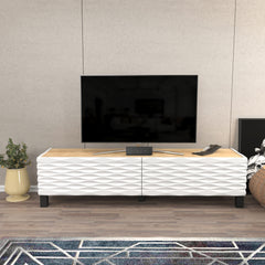 Meuble TV design 2 portes basculantes Vanoise 149cm Blanc et Chêne clair