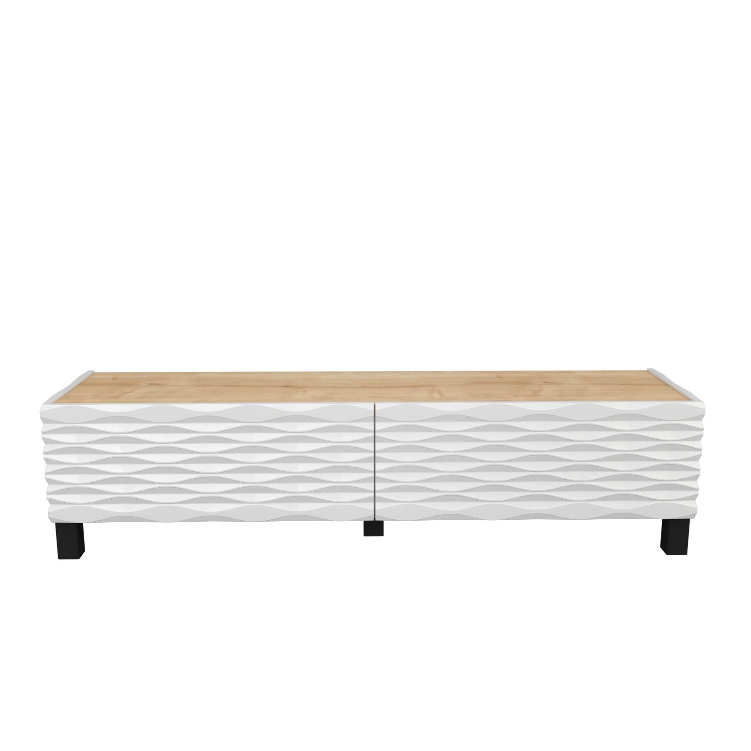 Meuble TV design 2 portes basculantes Vanoise 149cm Blanc et Chêne clair