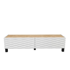 Meuble TV design 2 portes basculantes Vanoise 149cm Blanc et Chêne clair