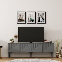 Meuble TV design 2 portes Outhos 150cm Gris et Noir