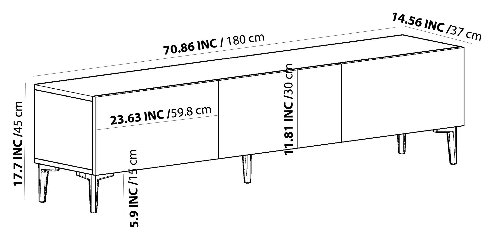 Meuble TV design 3 portes Outhos L180cm Anthracite