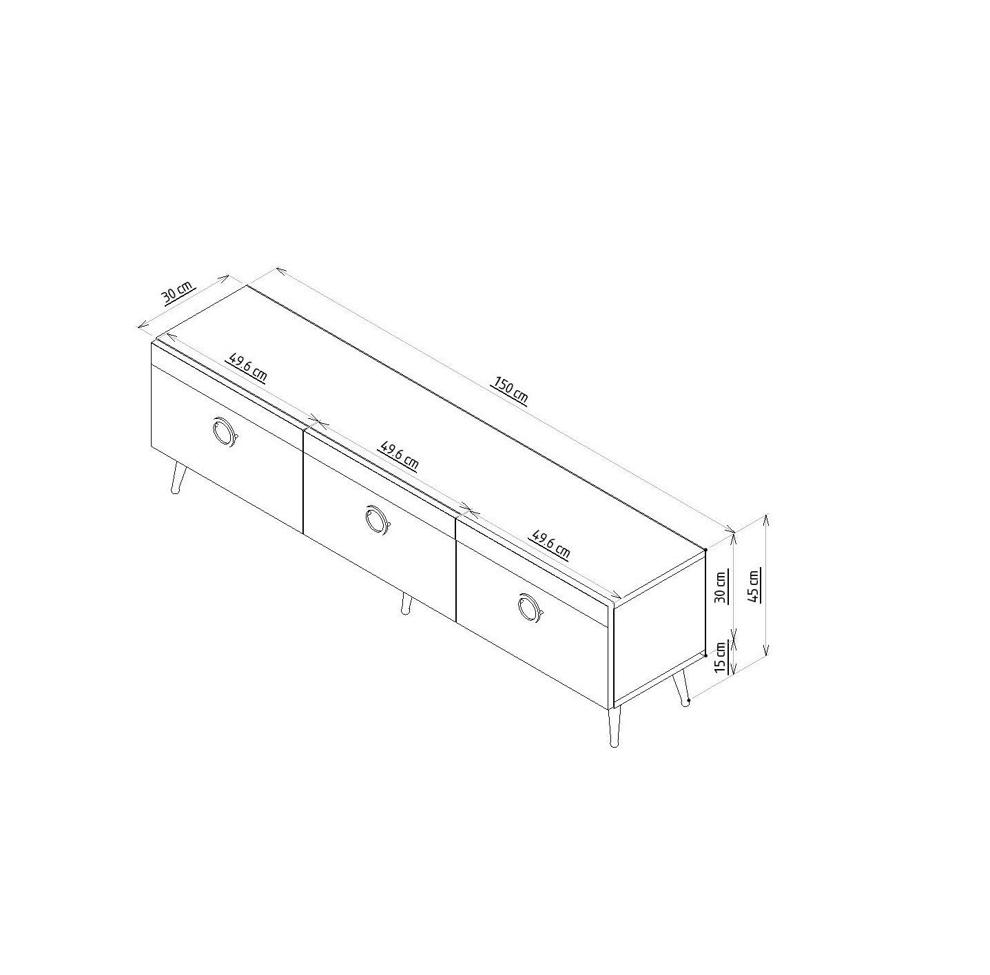 Meuble TV design Gacrux 150cm Bois foncé et Or