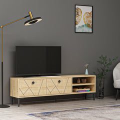 Meuble TV design géométrique moderne 150cm Paron Chêne clair