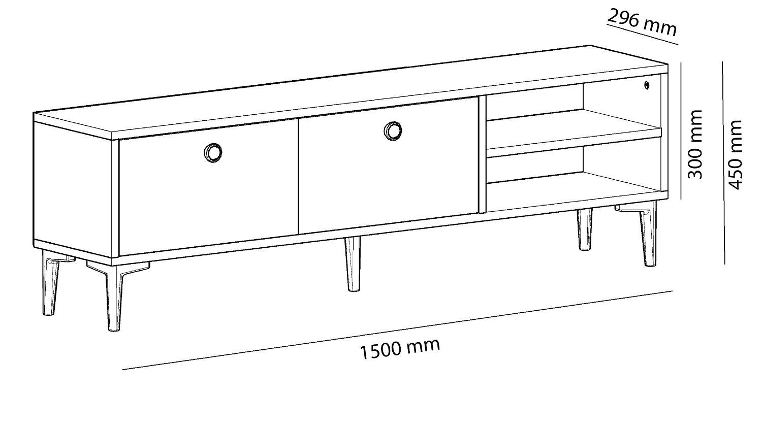 Meuble TV design géométrique moderne 150cm Paron Chêne clair