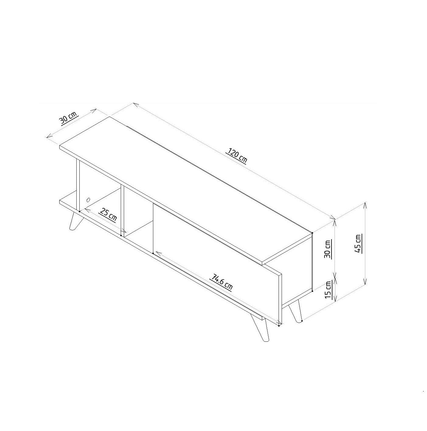 Meuble TV design Mira 120cm Anthracite et Effet marbre Blanc