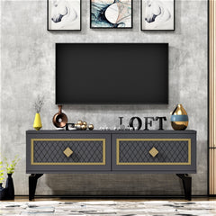 Meuble TV design Miri L120cm Anthracite et Motif Losanges Or