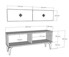 Meuble TV design Miri L120cm Anthracite et Motif Losanges Or