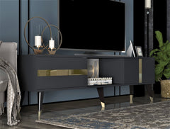 Meuble TV design Vanda L150cm Anthracite et Bond Or