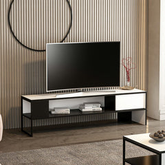 Meuble TV design Zlatni Métal Noir et Bois Noir et Blanc