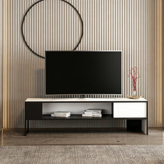 Meuble TV design Zlatni Métal Noir et Bois Noir et Blanc