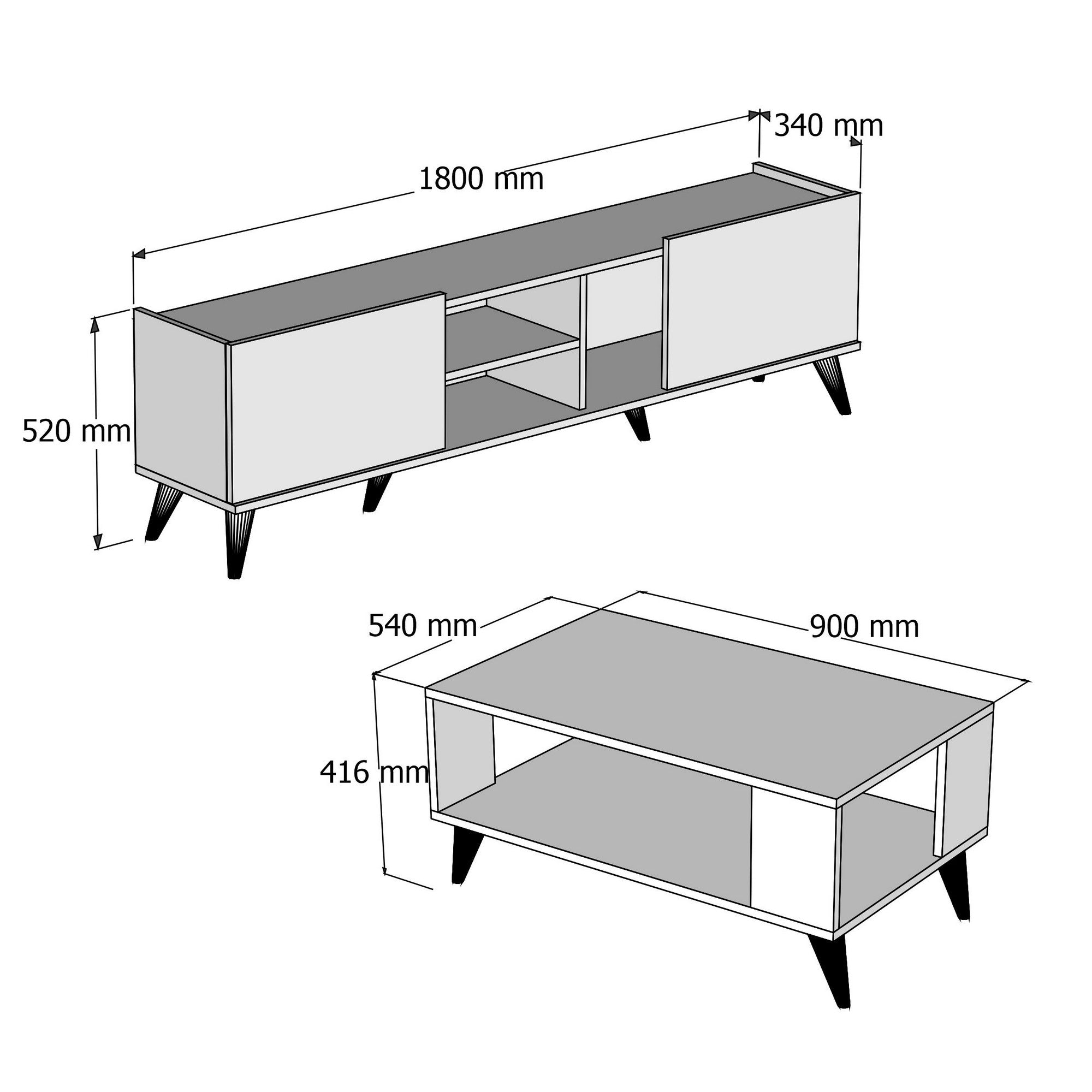 Meuble TV et table basse Hovela Bois Naturel et Effet Marbre Noir