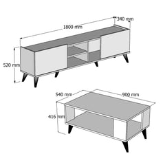 Meuble TV et table basse Hovela Bois Naturel et Effet Marbre Noir