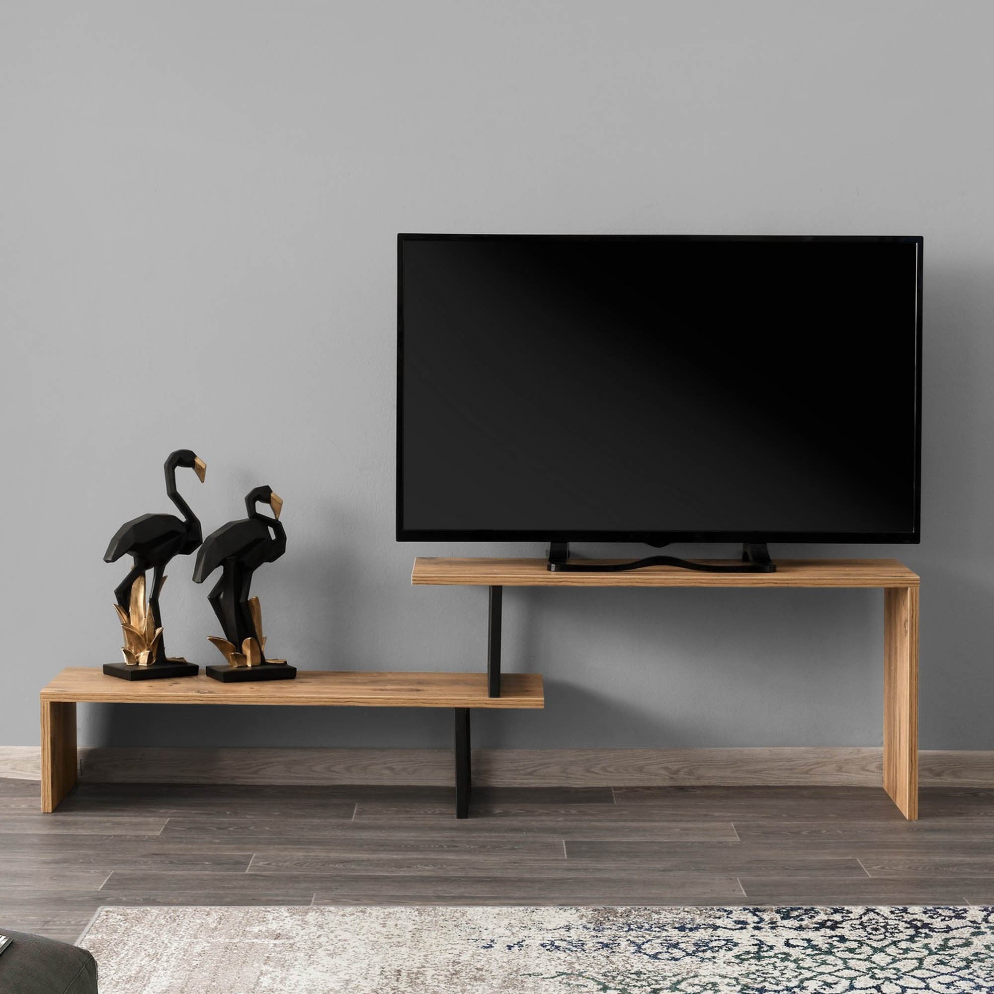 Meuble TV Fouda 153cm Bois Naturel et Noir