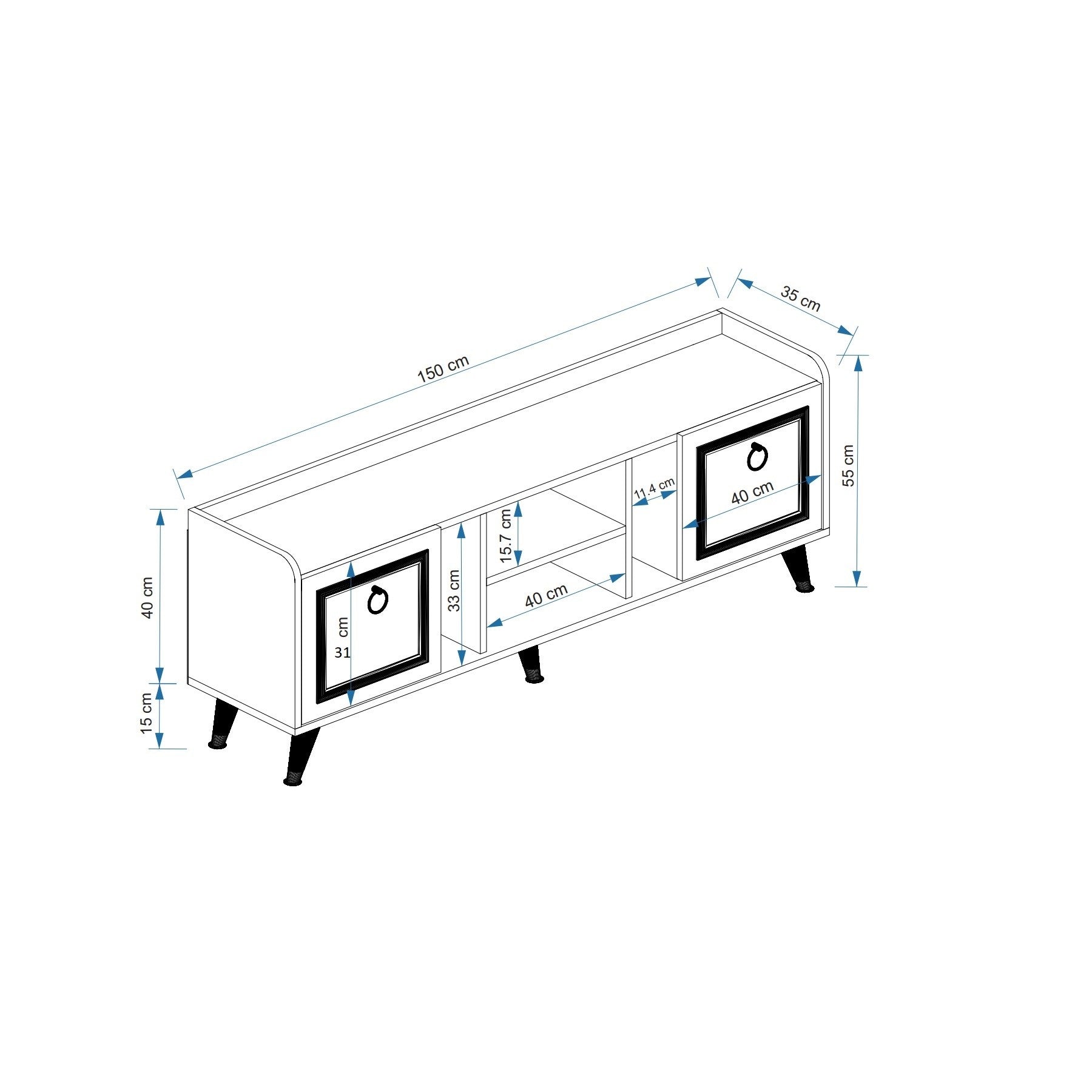 Meuble TV Horace 2 portes basculantes L150cm Bois Naturel