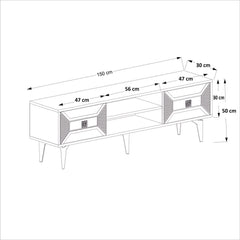 Meuble TV Kapa L150cm Blanc et Motif Géométrique Argent