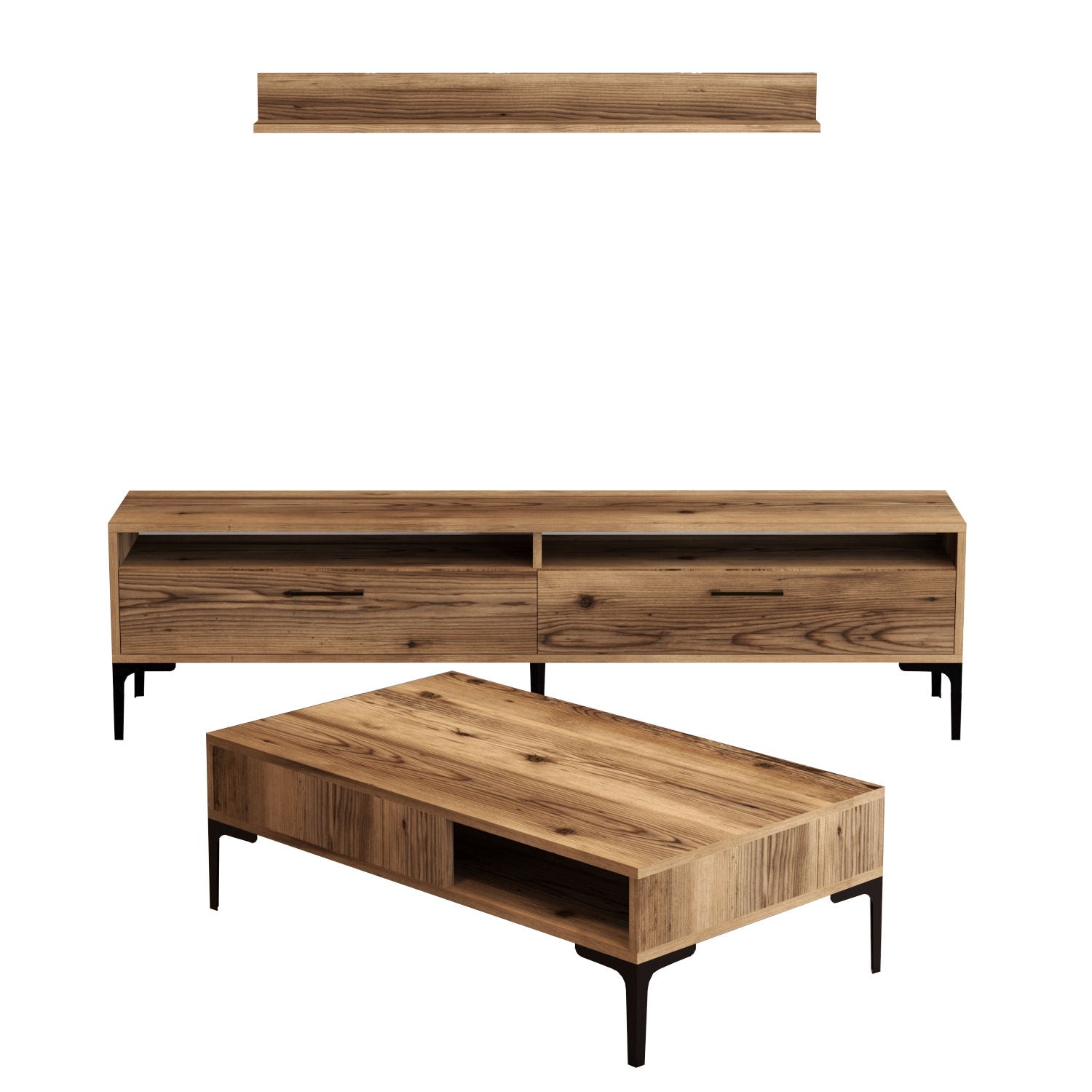 Meuble TV moderne 180cm avec table basse et étagère Varnus Bois