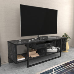 Meuble TV Nikolai 120cm Noir et Noir Effet marbre