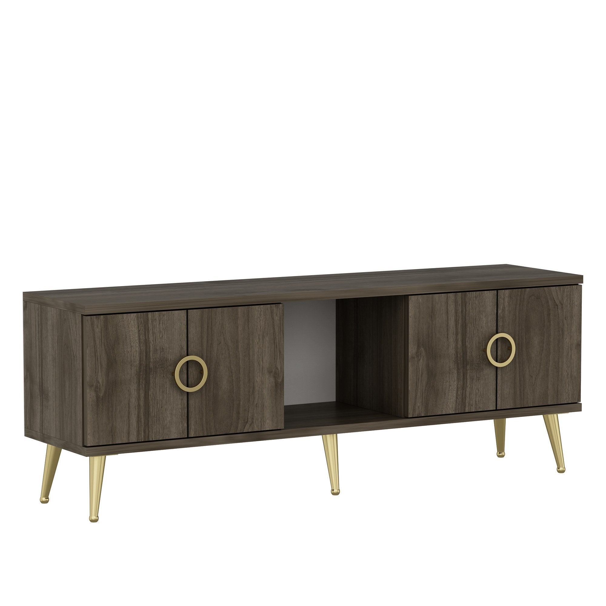 Meuble TV Shaula 120cm Bois foncé et Or