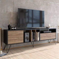 Meuble TV style industriel Farshad L180cm Bois foncé et Noir