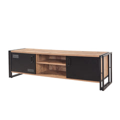 Meuble TV style industriel Senlid L180cm Métal Noir et Bois clair