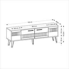 Meuble TV style scandinave Jasim 150cm Motif Géométrique Blanc et Or