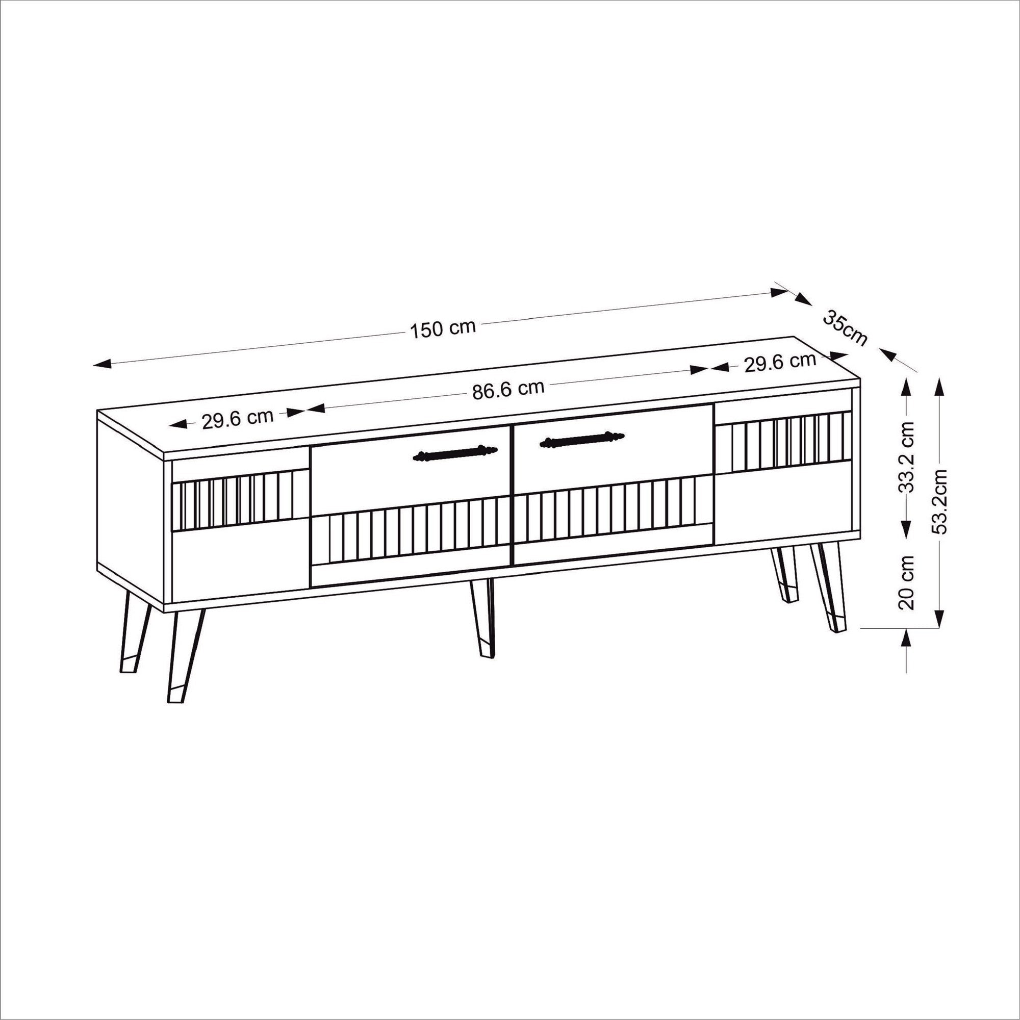 Meuble TV style scandinave Jasim 150cm Motif Géométrique Blanc et Argent