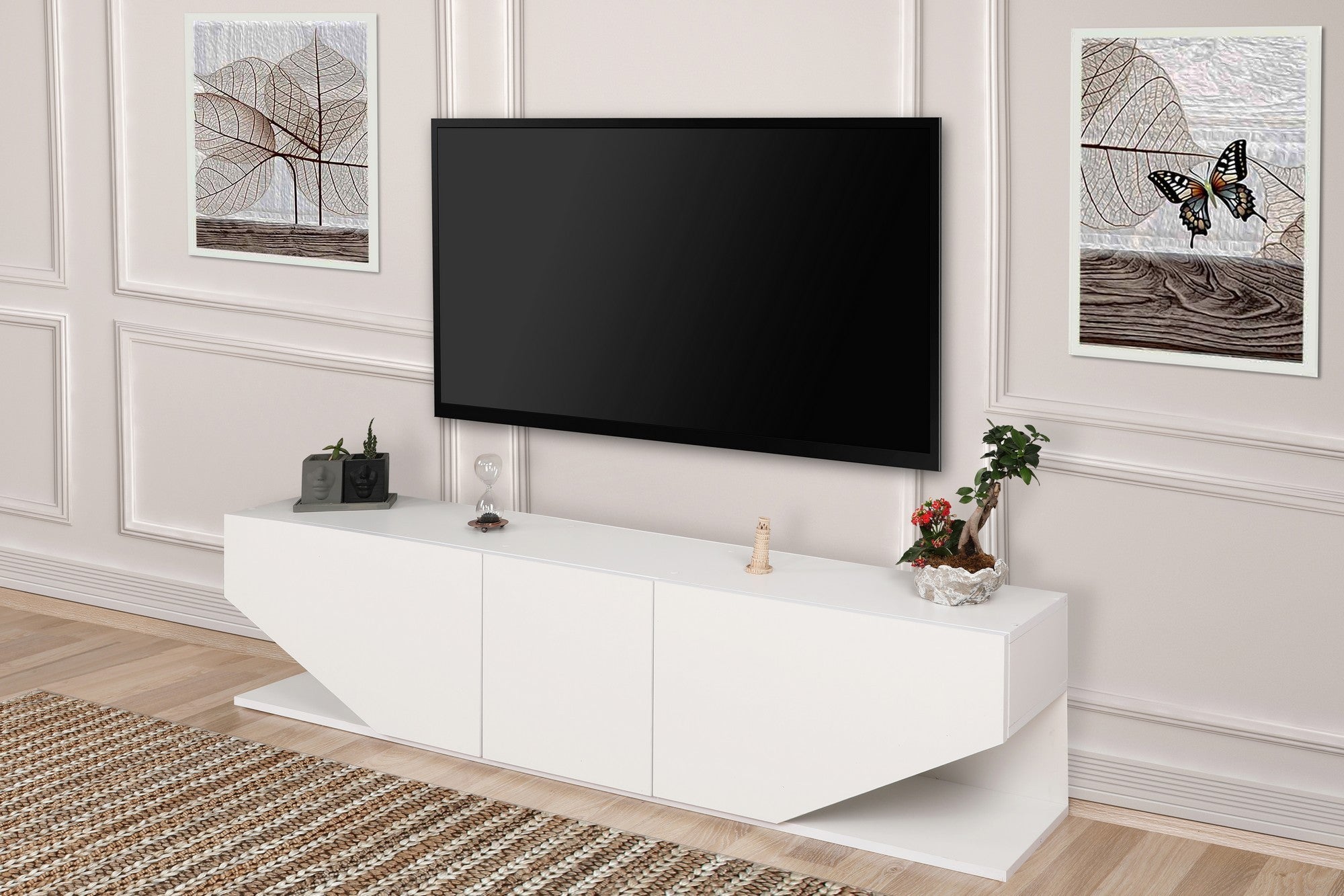 Meuble TV Trapezium 180cm Bois Blanc