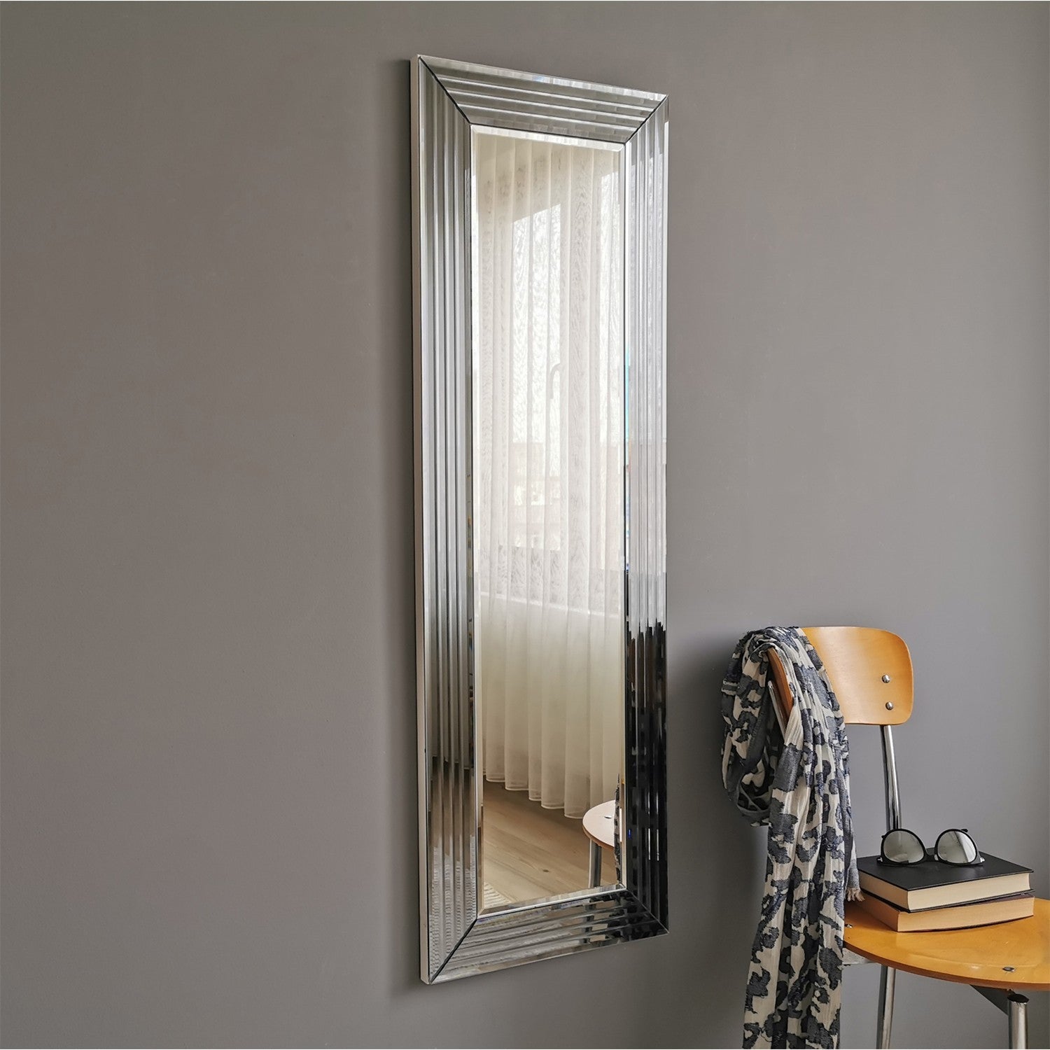 Miroir moderne encadré 40x120cm Compage Bois Argent