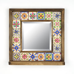 Miroir murale Dallat L32,5xH33cm Bois massif Motif Florale