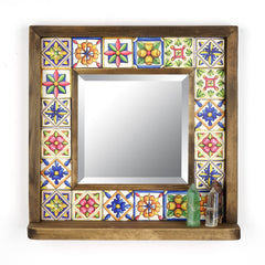 Miroir murale Dallat L32,5xH33cm Bois massif Motif Florale