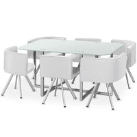 Table rectangulaire en verre blanche avec 6 chaises gain de place
