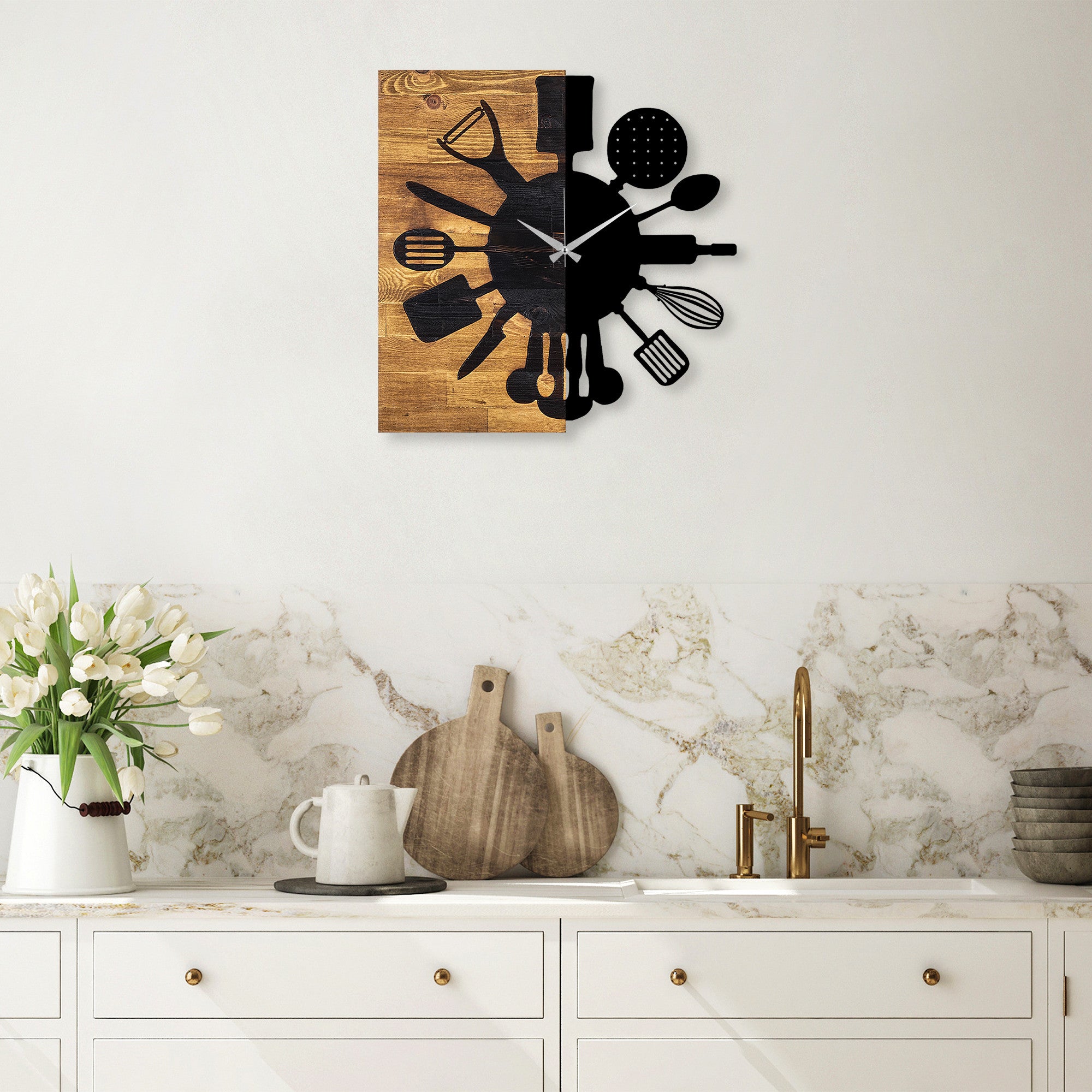 Montre Murale Continuum Kitchen Bois Noir et Noyer