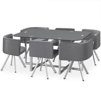 Table mosaïque rectangulaire en verre gris avec 6 chaises