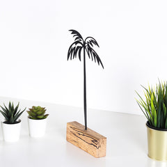 Objet décoratif à poser Approbatio cocotier palmier H35 cm Métal Noir Socle Bois