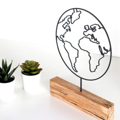 Objet décoratif à poser Approbatio globe terrestre H30 cm Métal Noir Socle Bois