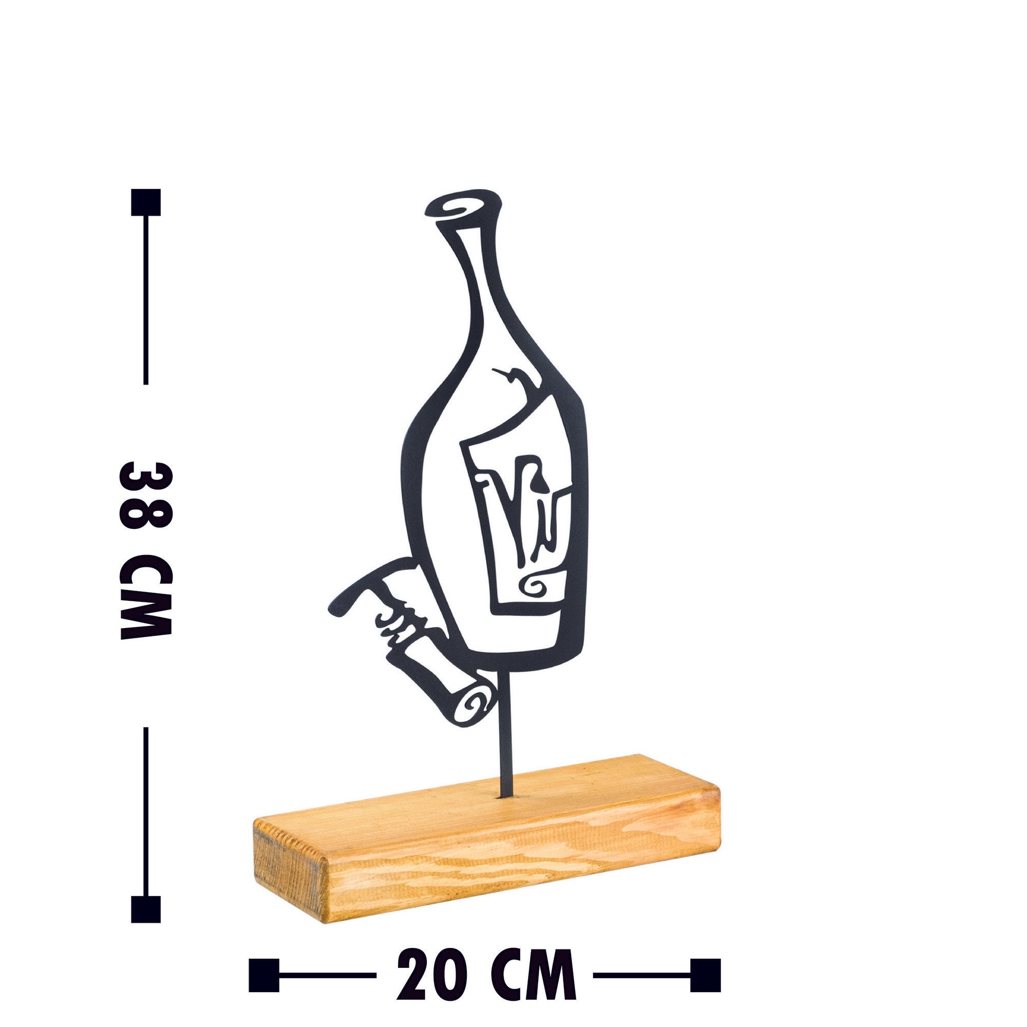 Objet décoratif à poser Zidas L20x38cm Bois Naturel et Métal Bouteille de vin Noir