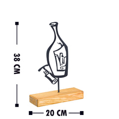 Objet décoratif à poser Zidas L20x38cm Bois Naturel et Métal Bouteille de vin Noir