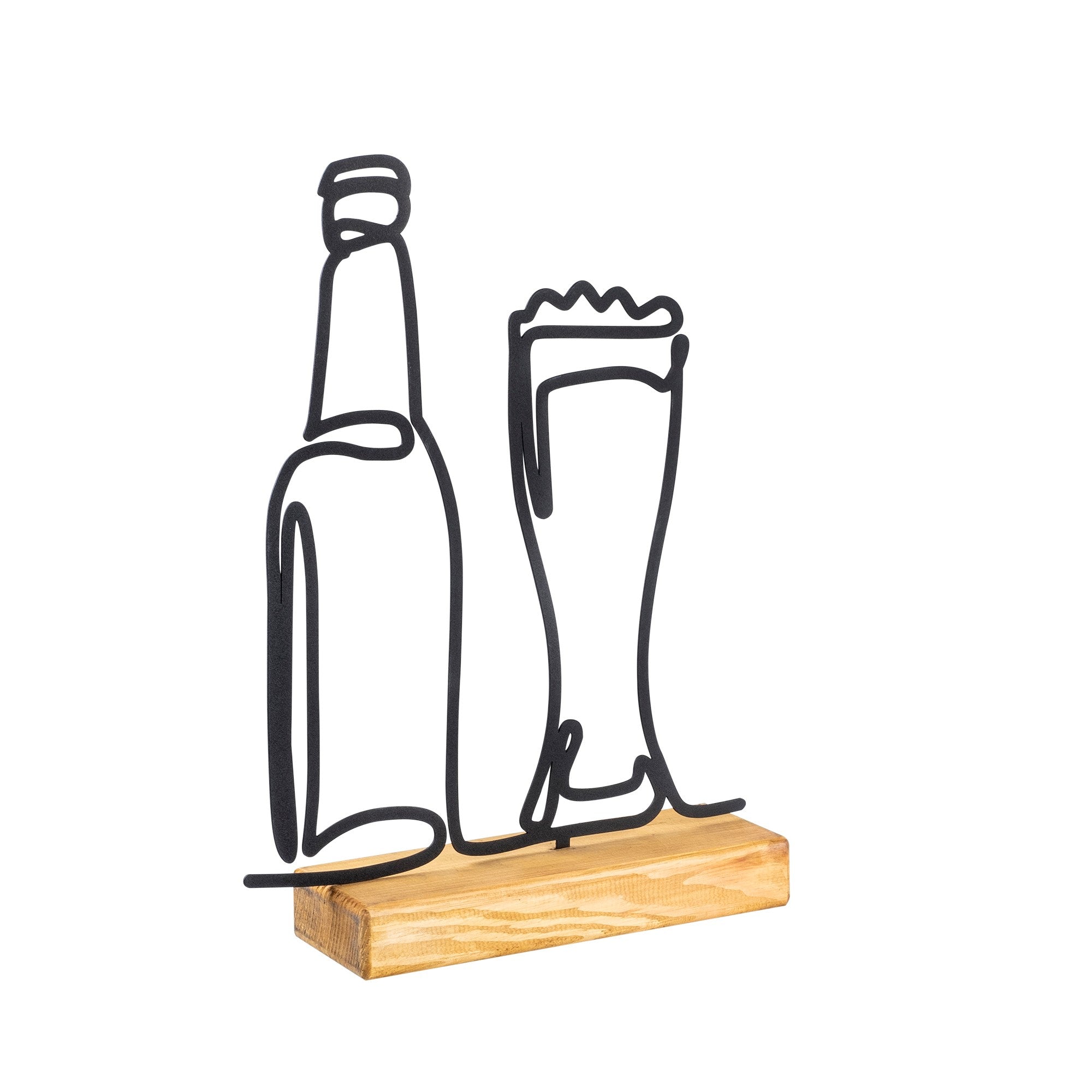 Objet décoratif à poser Zidas L26xH39cm Bois Naturel et Métal Verre et bouteille de bière Noir